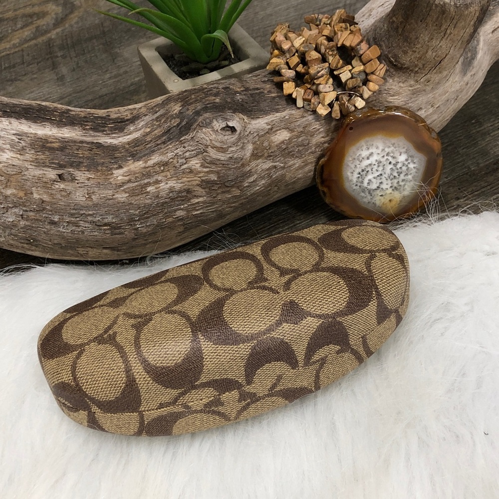 Coach Signature C Monogram Tan Brown Hard Clamshell Eye Glasses Case